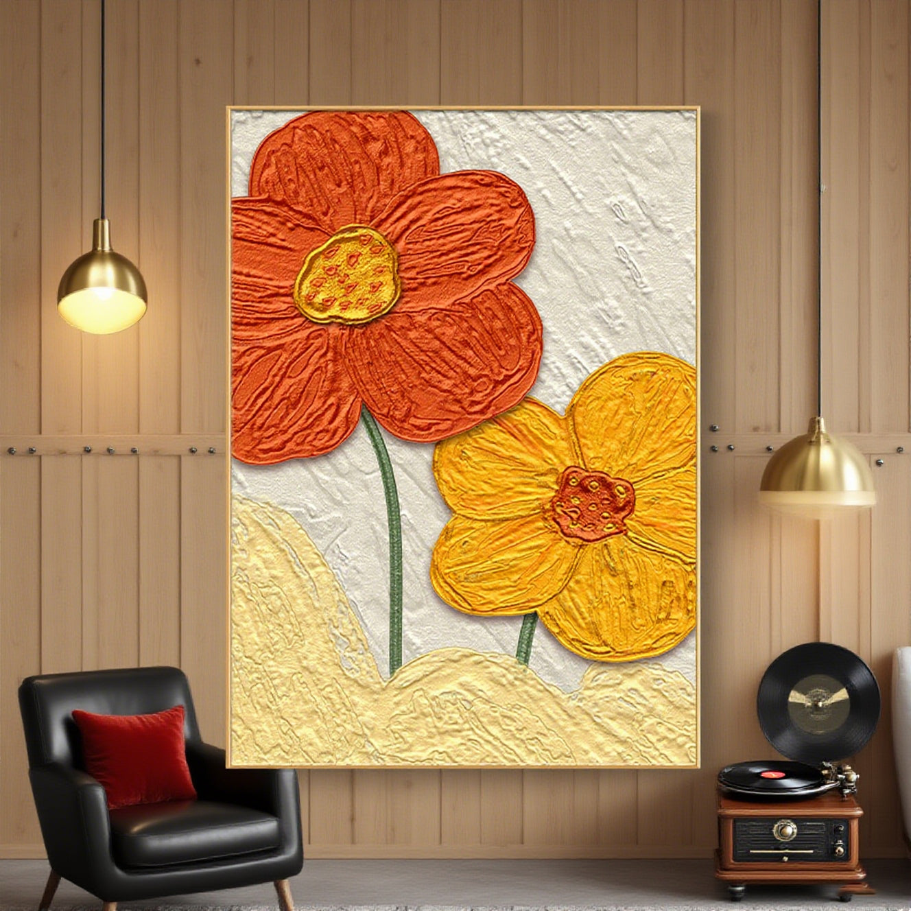 Textured Bloom – Red & Orange
