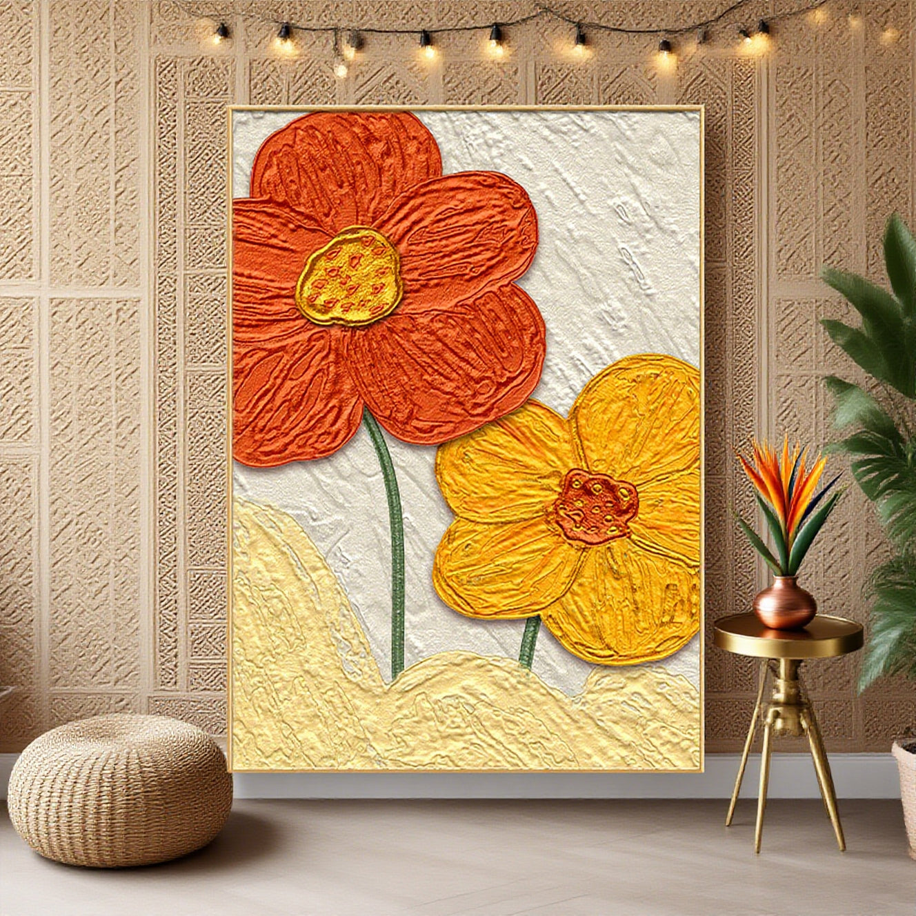 Textured Bloom – Red & Orange
