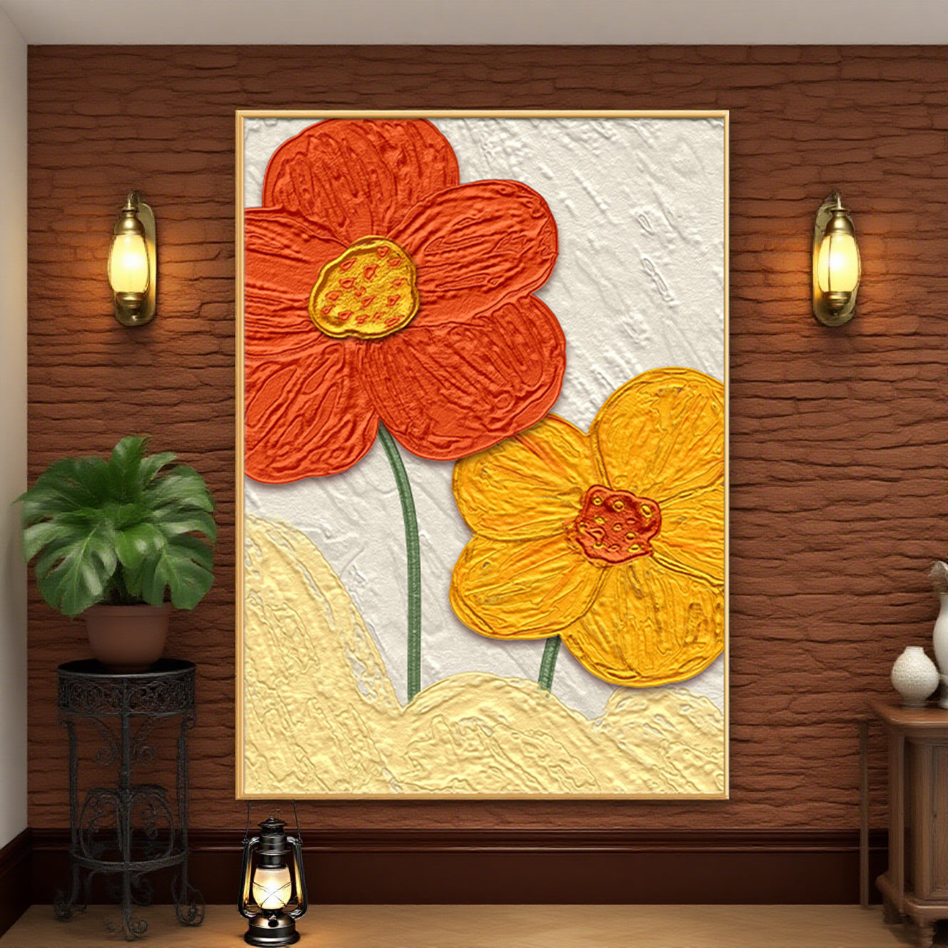 Textured Bloom – Red & Orange