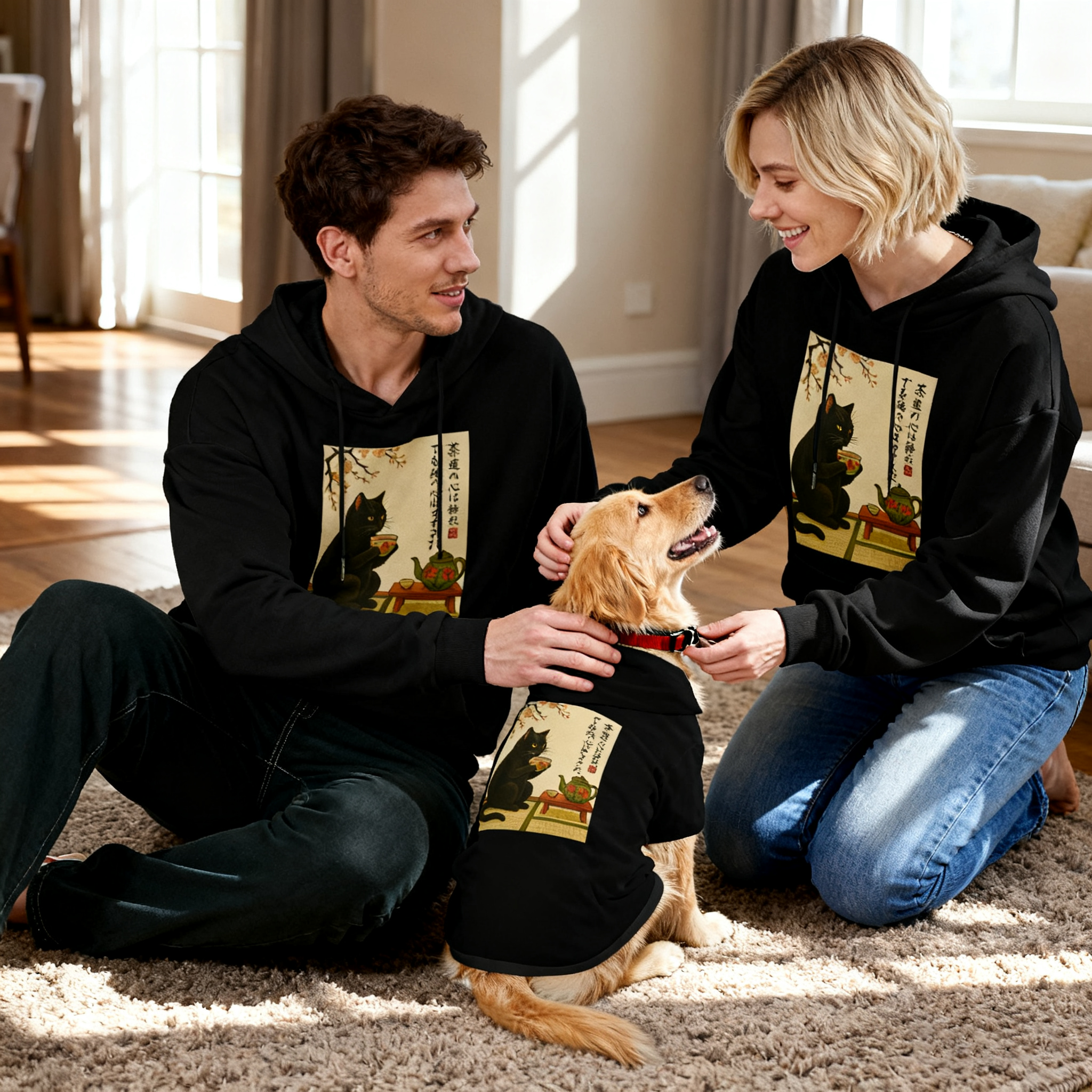 Vintage Black Cat Tea Dog Hoodie