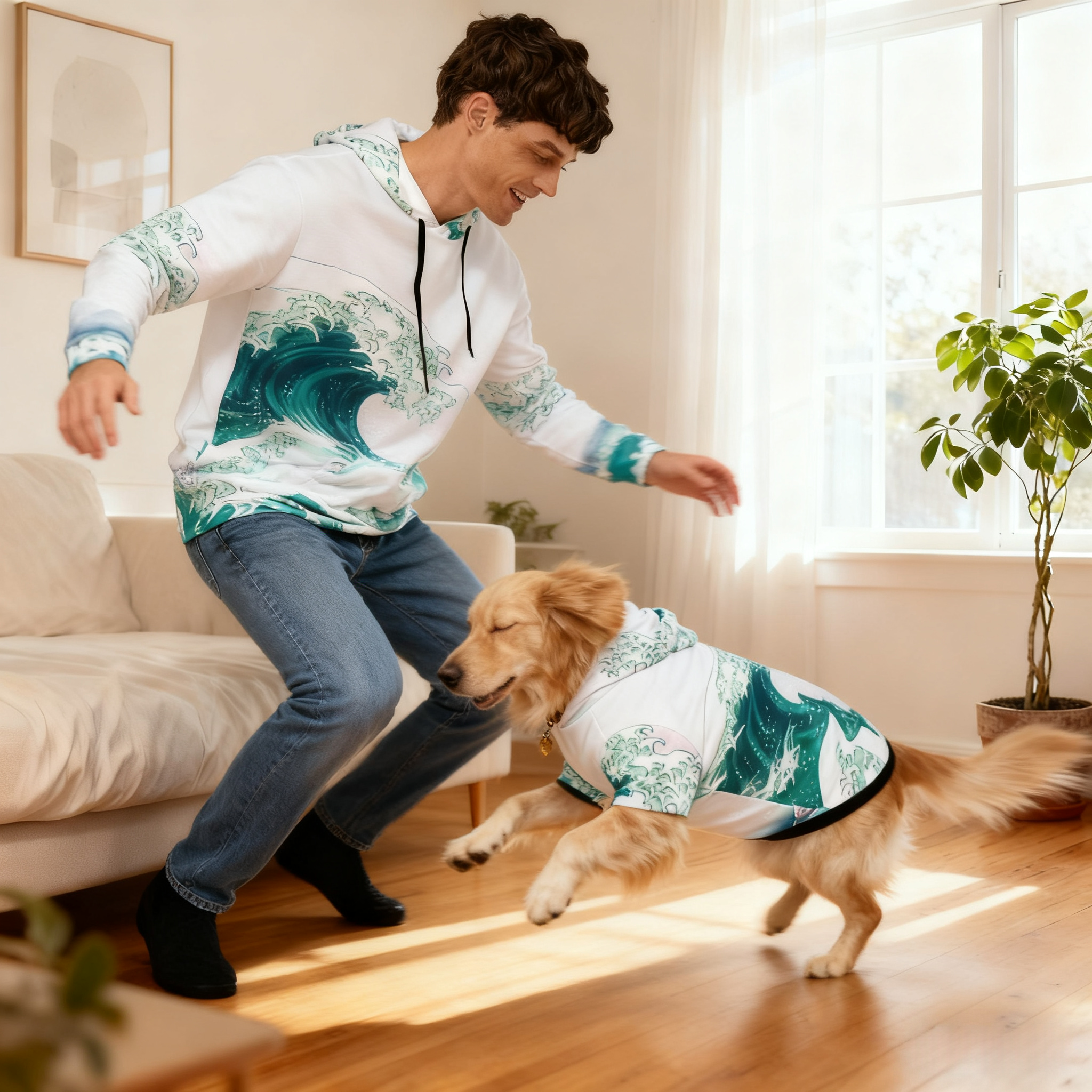 Ocean Wave Print Hoodie