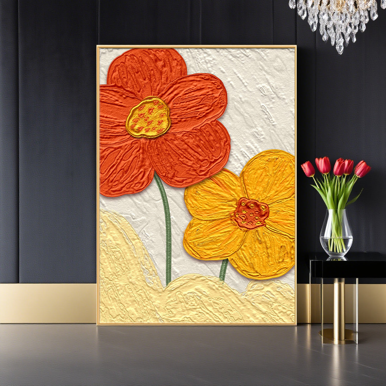 Textured Bloom – Red & Orange