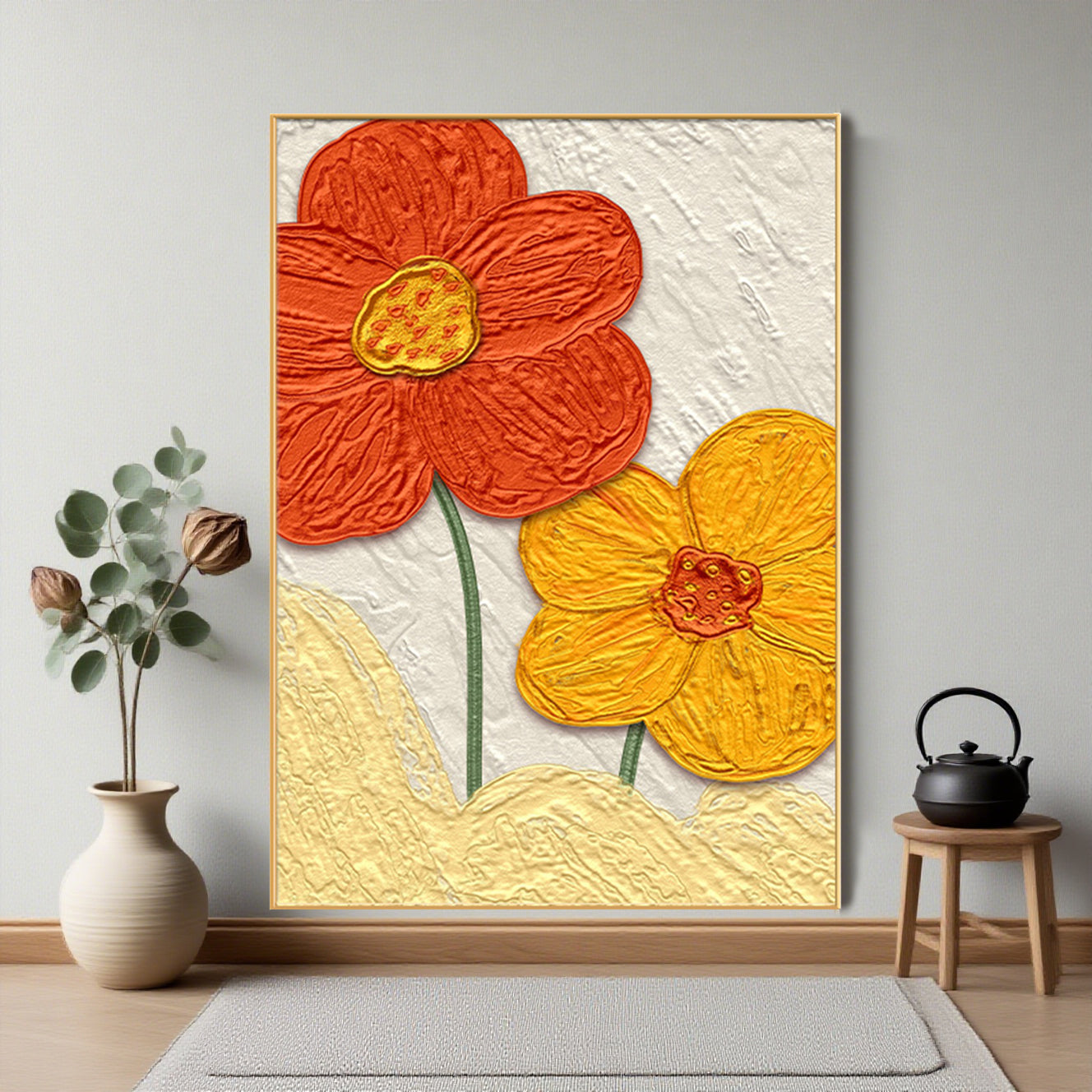 Textured Bloom – Red & Orange