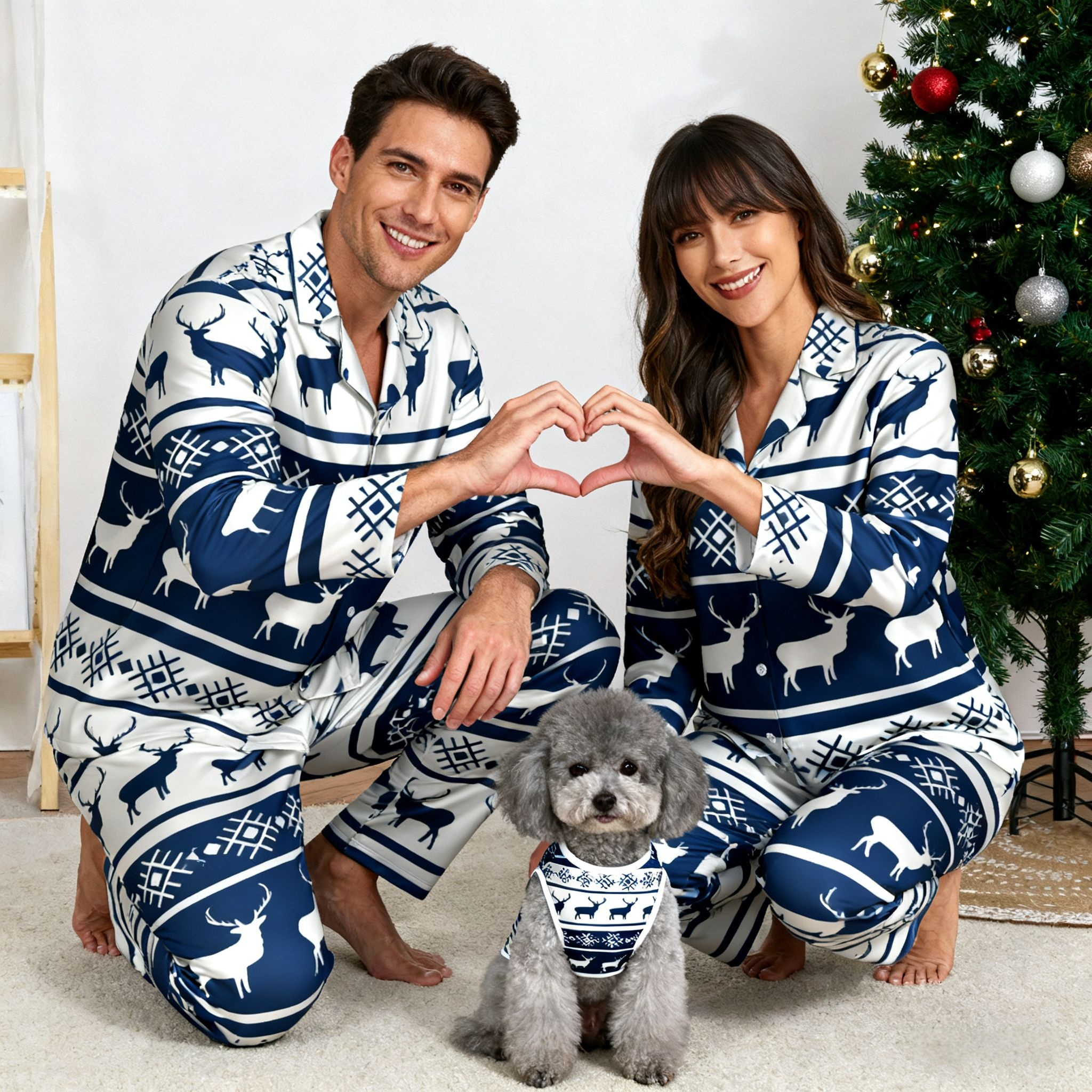 Holiday Blue Reindeer Pattern Christmas Pajamas