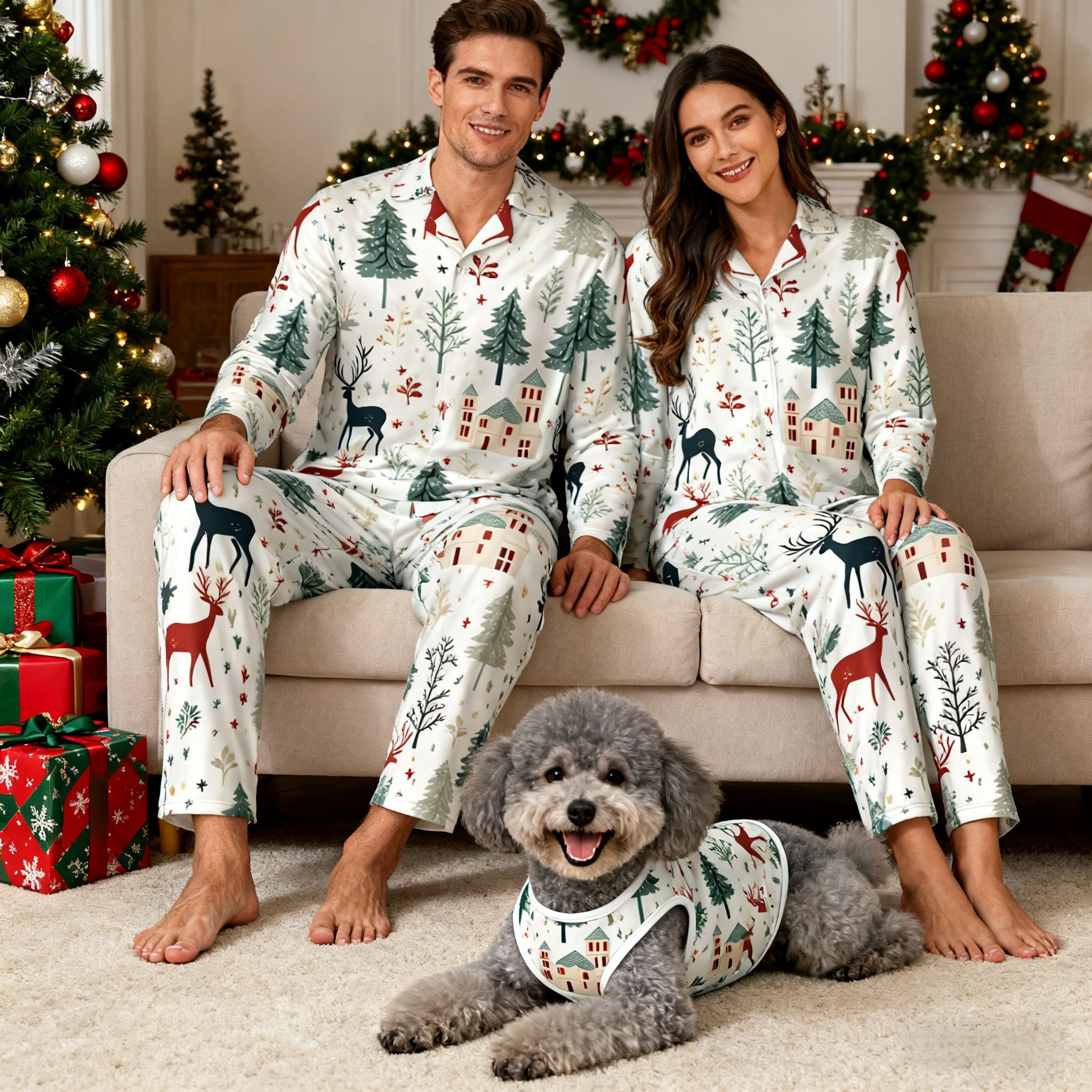 Holiday Forest Reindeer Village Christmas Pajamas