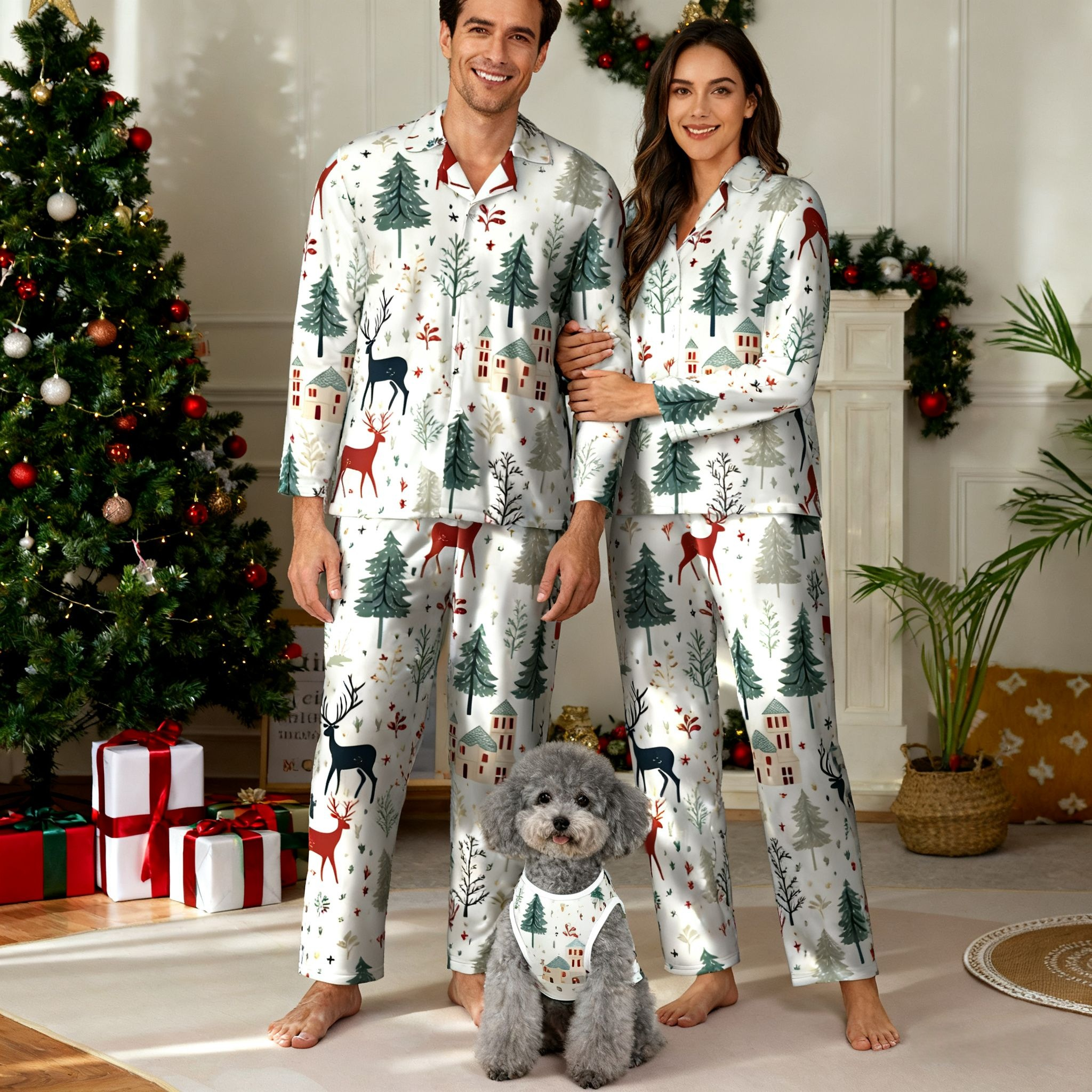 Holiday Forest Reindeer Village Christmas Pajamas