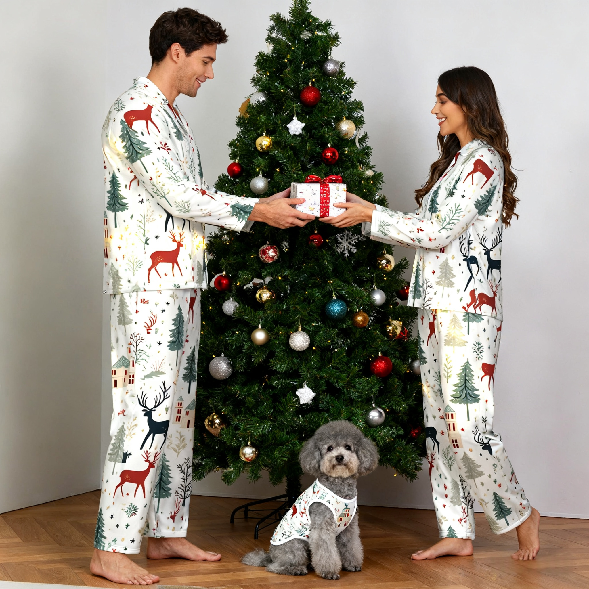Holiday Forest Reindeer Village Christmas Pajamas